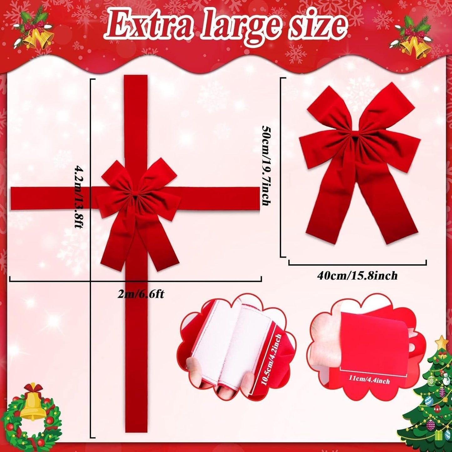 Extra-large red cloth door hanging bow ribbon with long hanging tails