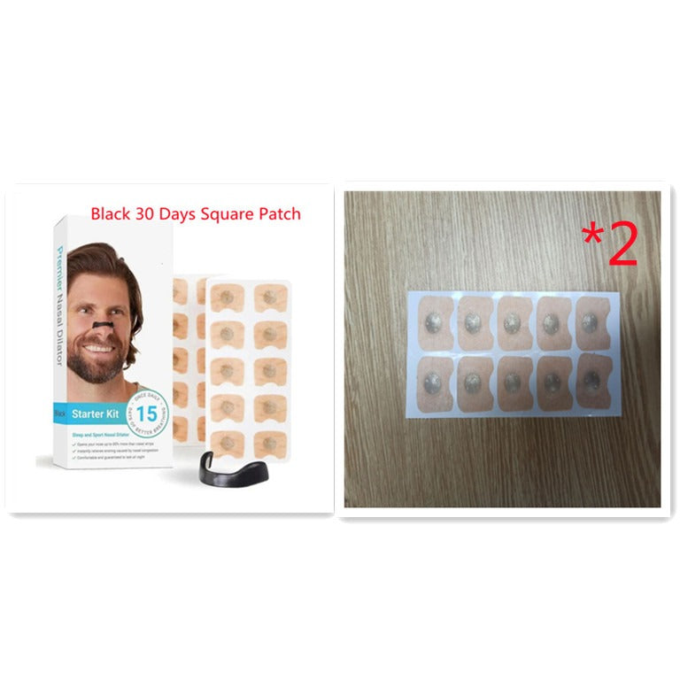 Black nasal patch sheet shown with multiple circular patches and a kit box