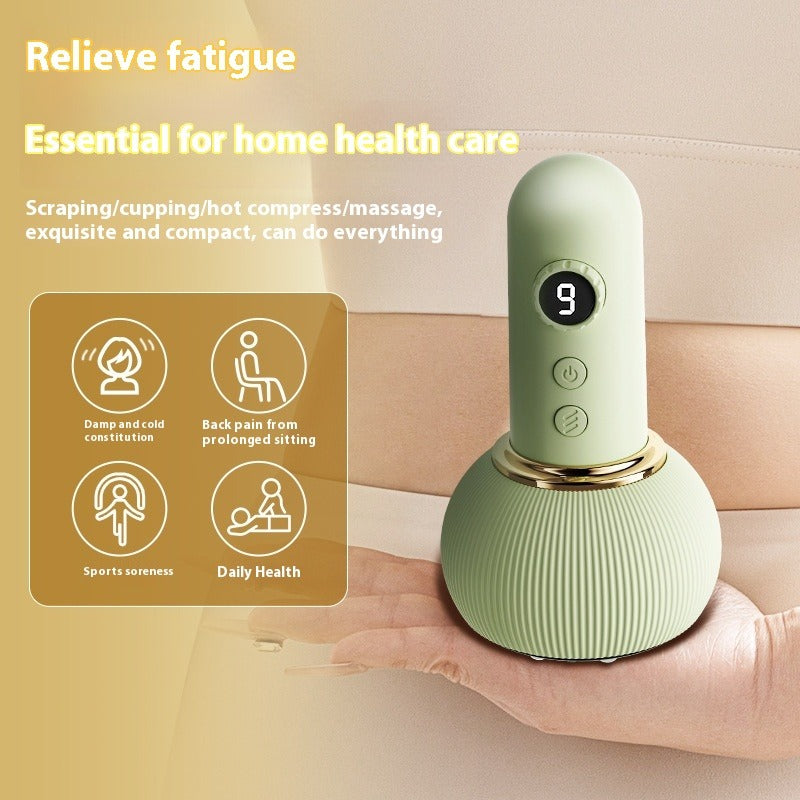 Electric body massage brush with ribbed base, pale control handle, and mode buttons