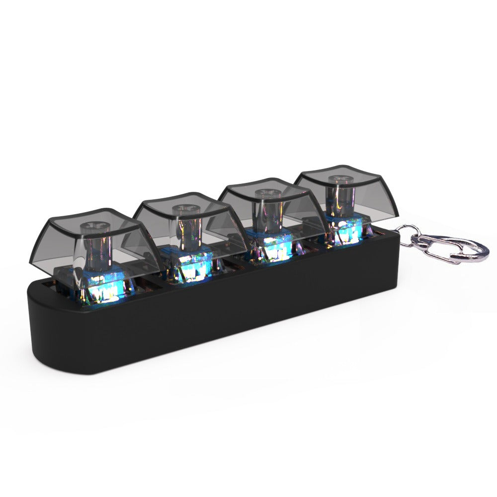 LED switch tester fidget toy with keychain, black base and dark LED caps
