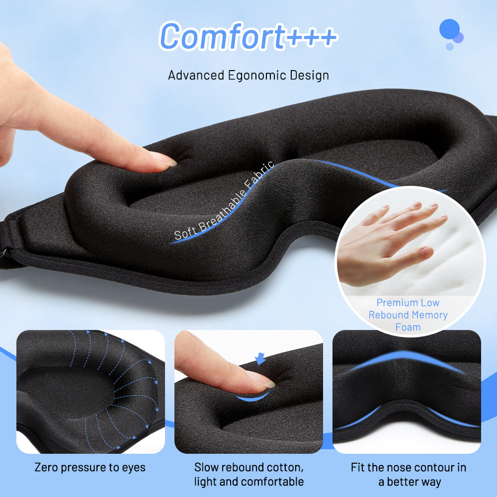 Contoured memory foam sleep mask with soft textured fabric and padded eye section