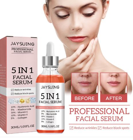 JAYSUNG 5 in 1 facial serum bottle and box with before and after face panels