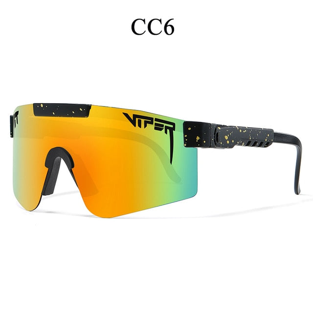 Women's fashion sunglasses with orange mirrored lens and black speckled temples, yellow frame