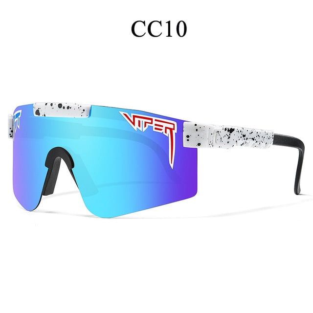 Women's fashion sunglasses with blue mirrored lens and black speckled temples, dark frame