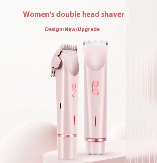 Pink 2-in-1 electric trimmer razor with two shaving heads