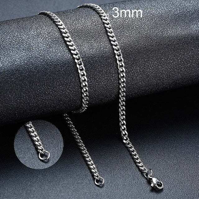 3mm stainless steel Figaro necklace with twisted rope links and lobster clasp