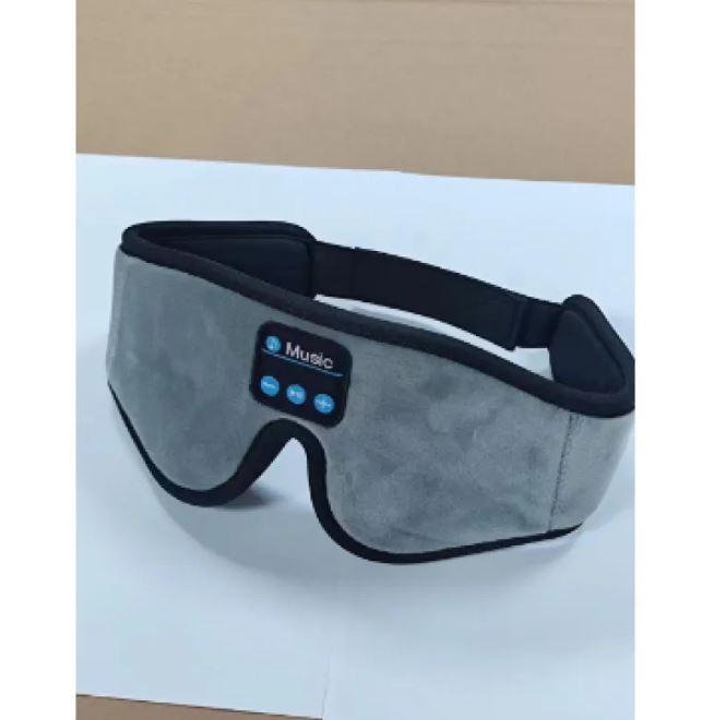 Gray Bluetooth sleep eye mask with built-in control panel and adjustable padded head strap