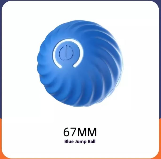 Blue 67mm gravity jumping rubber dog ball with power button