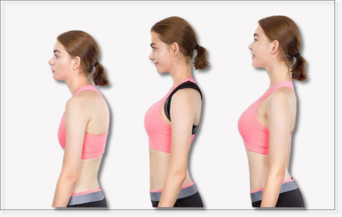 Posture corrector side-view comparison with before and after body alignment