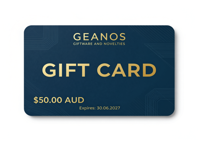 Geanos gift card, $50 AUD, blue design, expires 30.06.2027