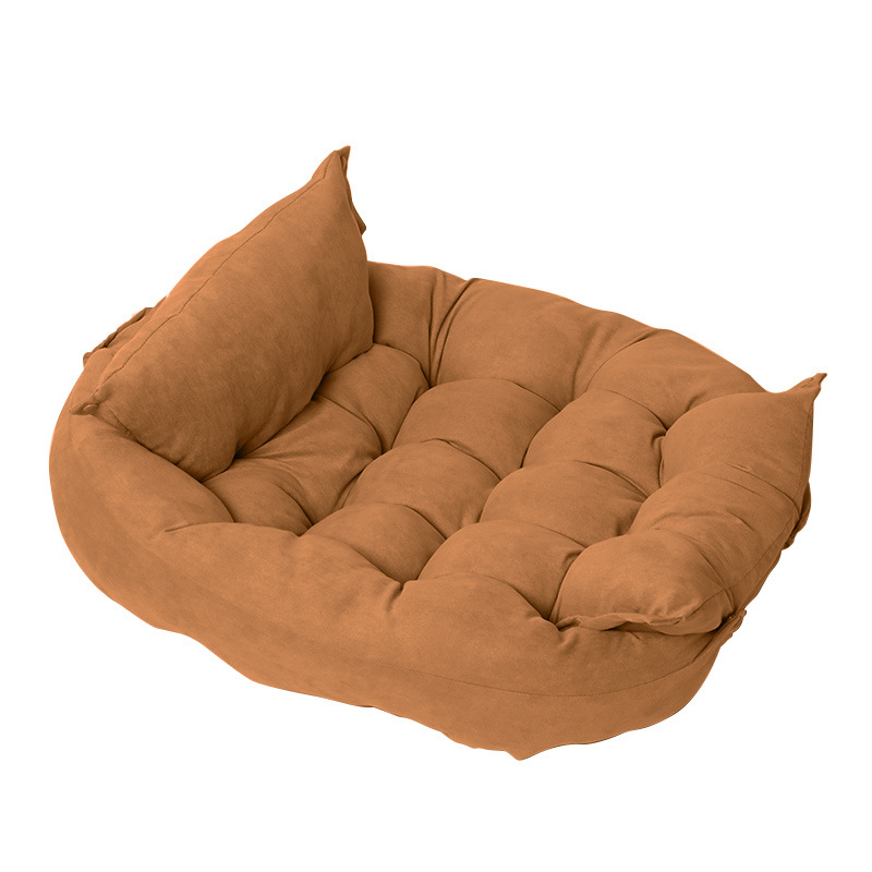 Foldable pet nest sofa bed in tan brown with tufted center and bolstered sides