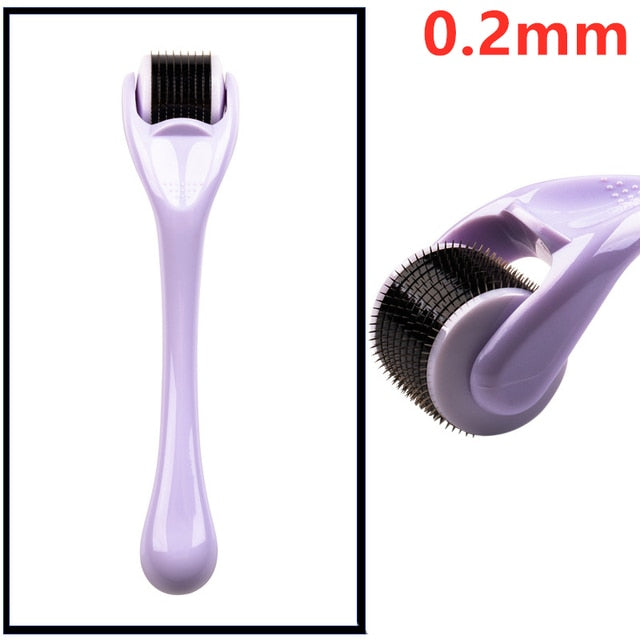 Face roller with 0.2mm needle drum, purple handle, black needle roller head