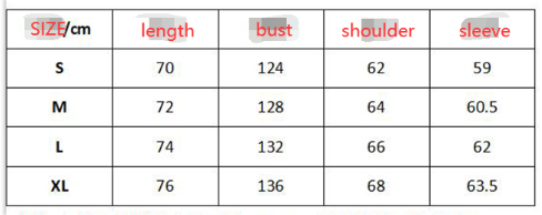 Hoodie size chart table with length, bust, shoulder, and sleeve measurements