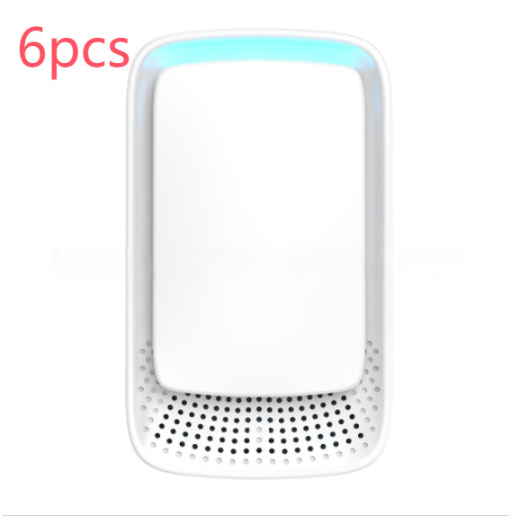 White plug-in air purifier with blue LED strip and dotted air vent grille