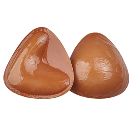 Pair of teardrop adhesive push-up bra inserts, medium brown V-shape