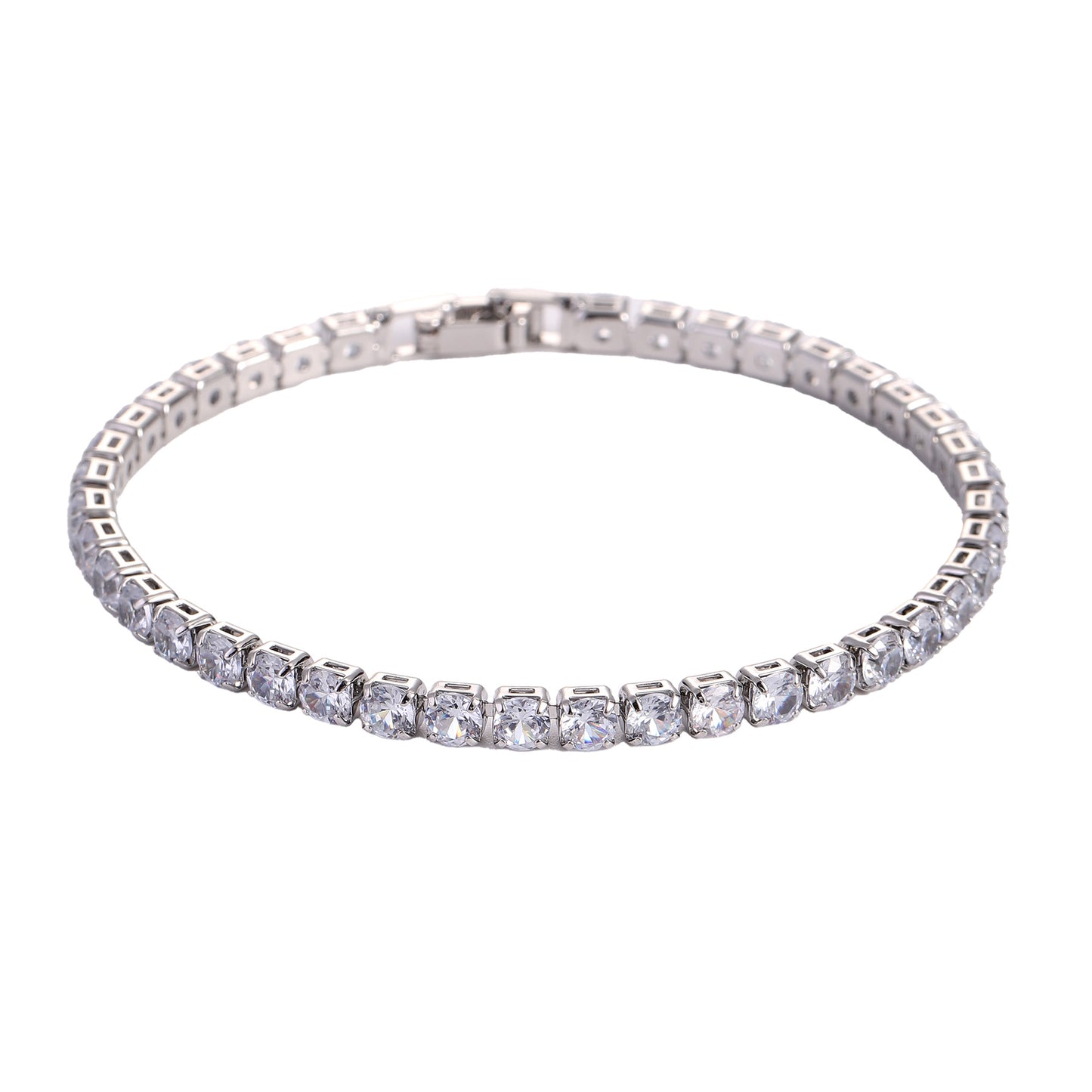 Silver tennis bracelet with clear micro zircon stones, slightly arched