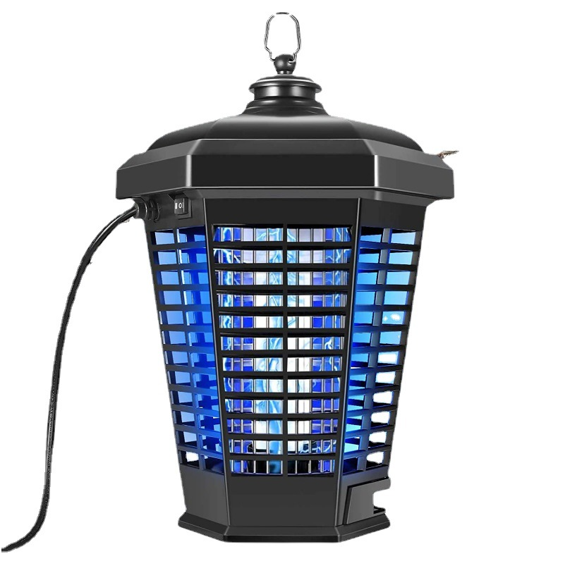 Black UV mosquito killer lamp with blue light grid and hanging handle