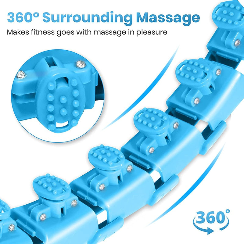 Blue weighted hula hoop with rounded massage nodes on the rim