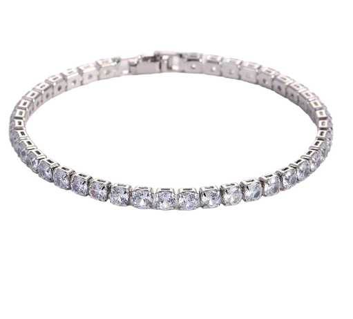 Silver tennis bracelet with clear micro zircon stones, continuous row