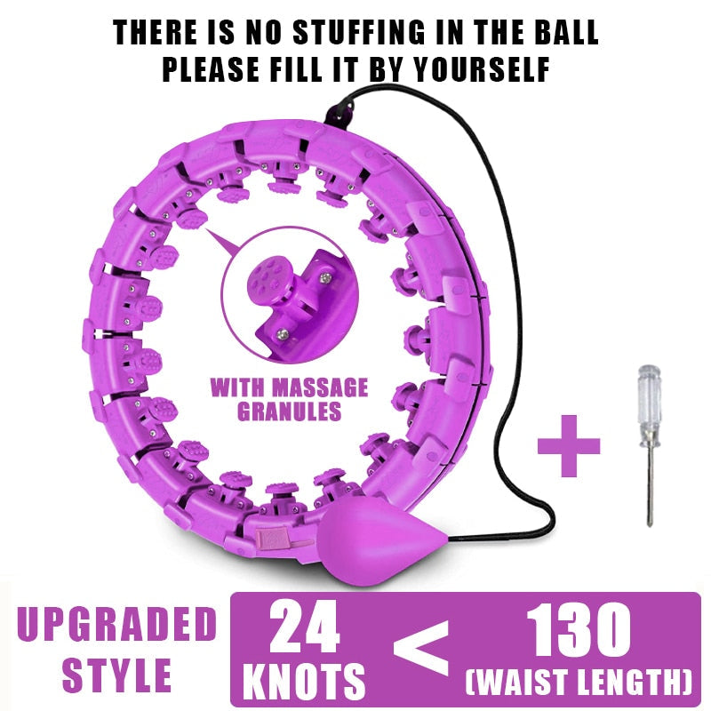 Purple weighted hula hoop with massage nodes and black power cord
