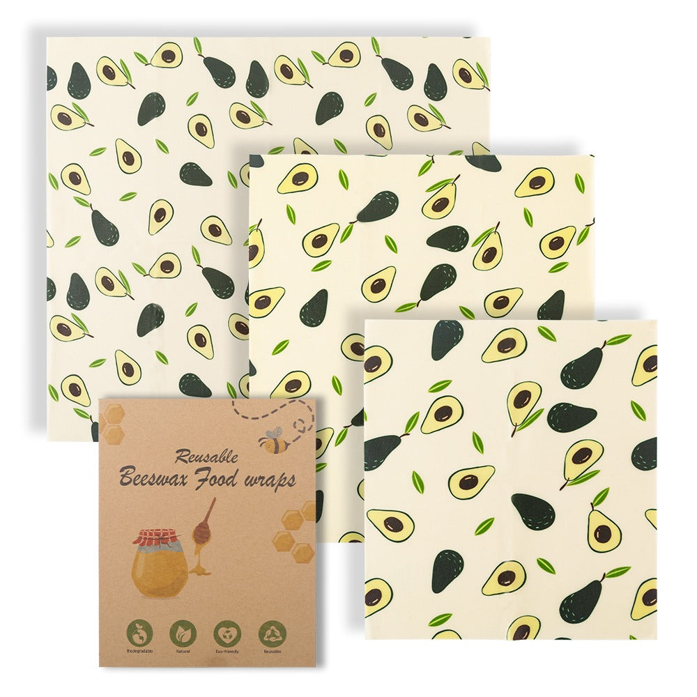 Beeswax food wrap set with avocado pattern, pack of three