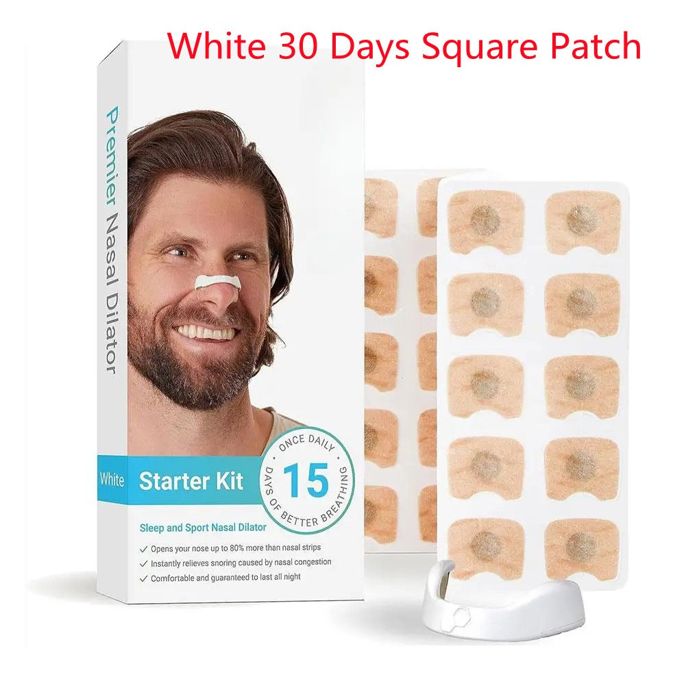 White nasal dilator starter kit packaging with patch sheet and white nose support