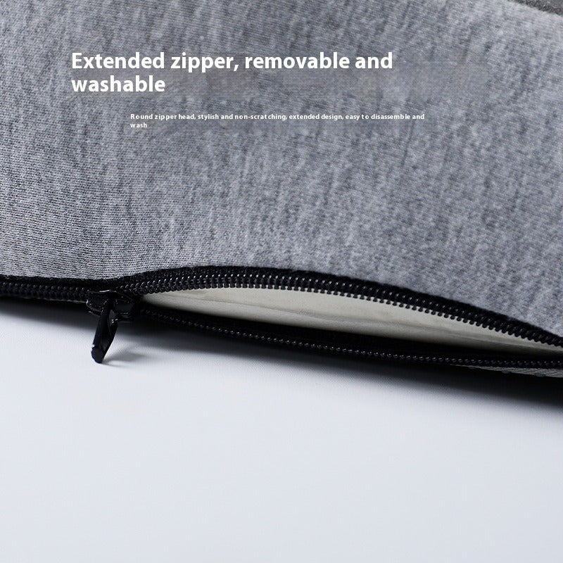 Memory foam backrest cushion, dark gray fabric cover with black zipper seam