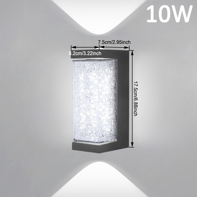 Square LED wall sconce with crystal-textured glass panel and black housing glow
