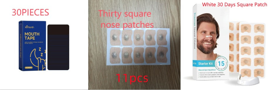 Nasal patch and mouth tape product images arranged in panels