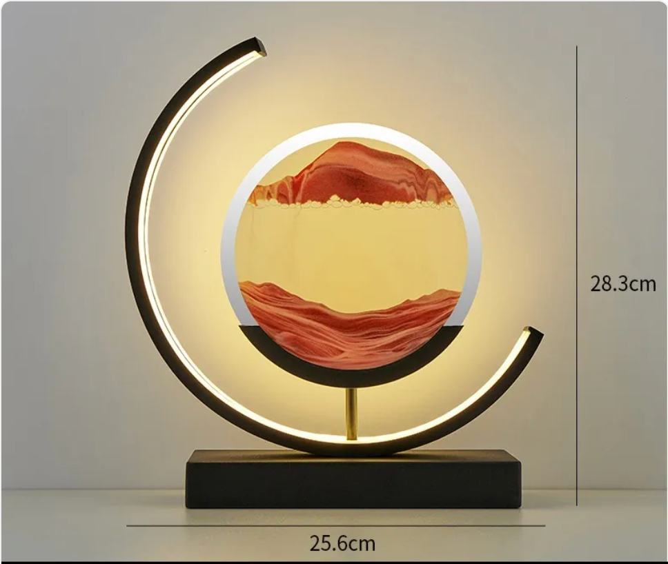 Chinese-style glass hourglass table lamp with red wave hourglass and warm LED ring light