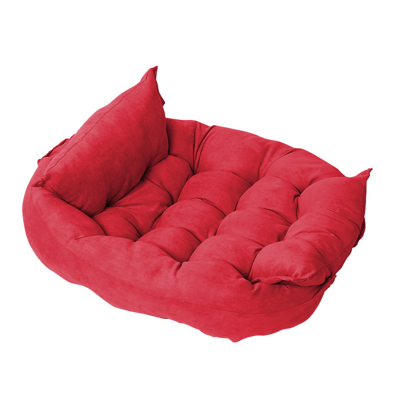 Foldable pet nest sofa bed in bright red with padded base and curved bolstered sides