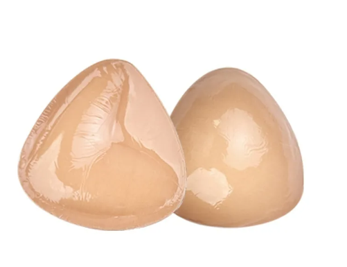 Pair of teardrop adhesive push-up bra inserts, light beige V-shape