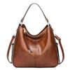Brown PU leather crossbody bag with curved handles and front pocket