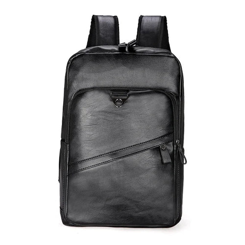 Black PU leather backpack front with top handle and zip pocket