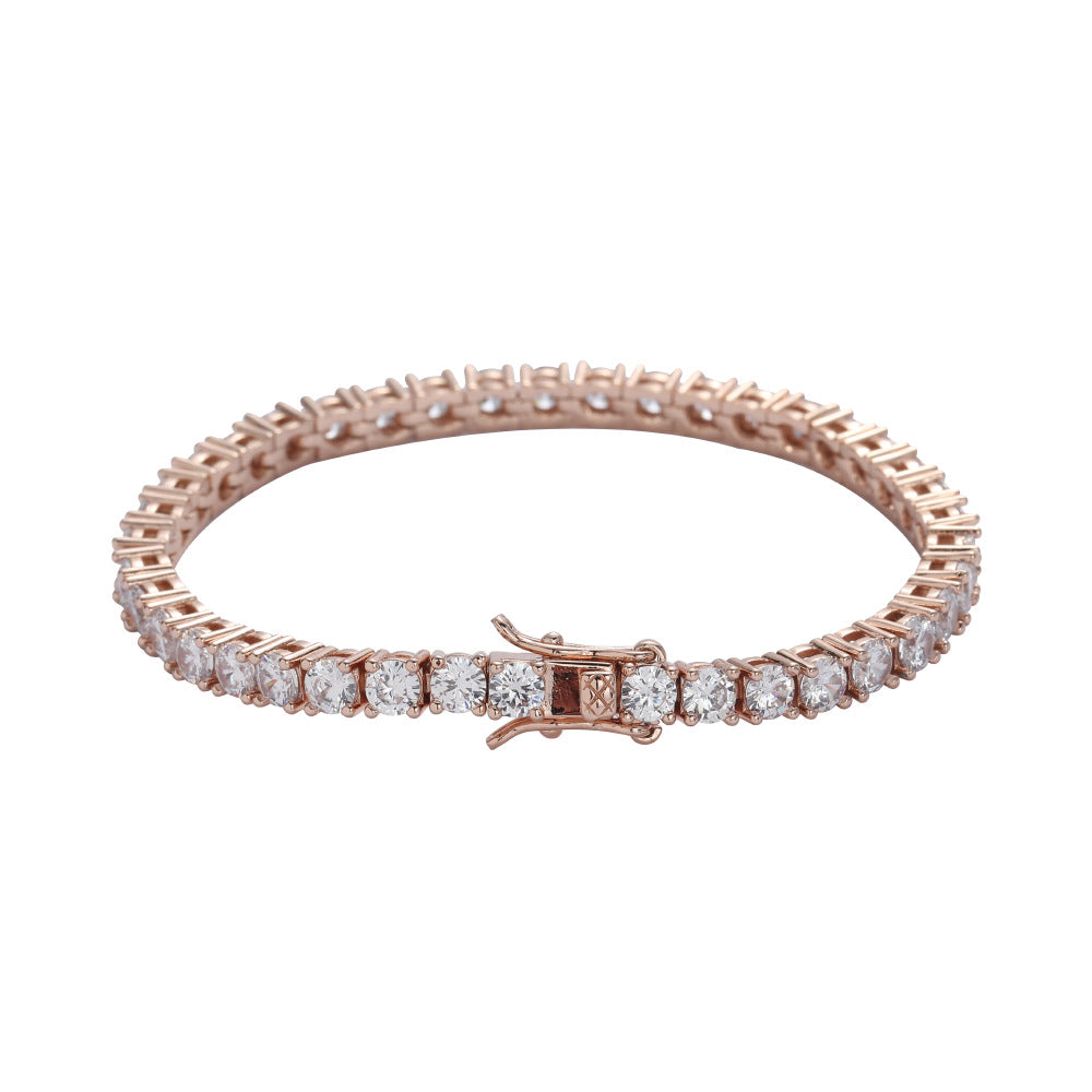 Tennis chain bracelet in rose gold tone with clear zircon row and box clasp
