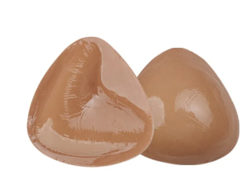 Caramel brown V-shape adhesive bra lift inserts, two-piece pad set with glossy finish