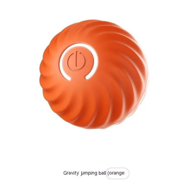 Orange rubber dog jumping ball with glowing LED ring and ridged design