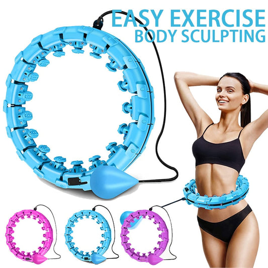 Blue smart weighted hula hoop with massage nodes and black power cord