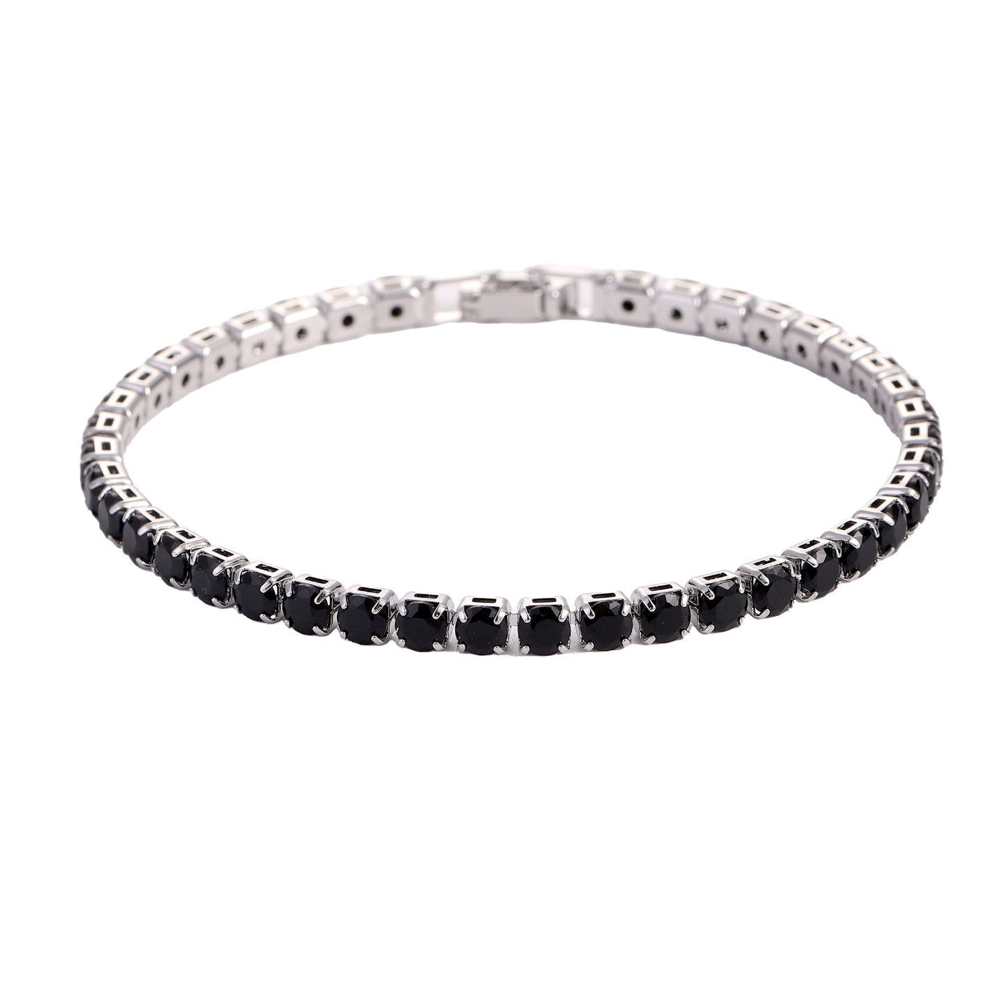 Black tennis bracelet with dark micro zircon stones, continuous row