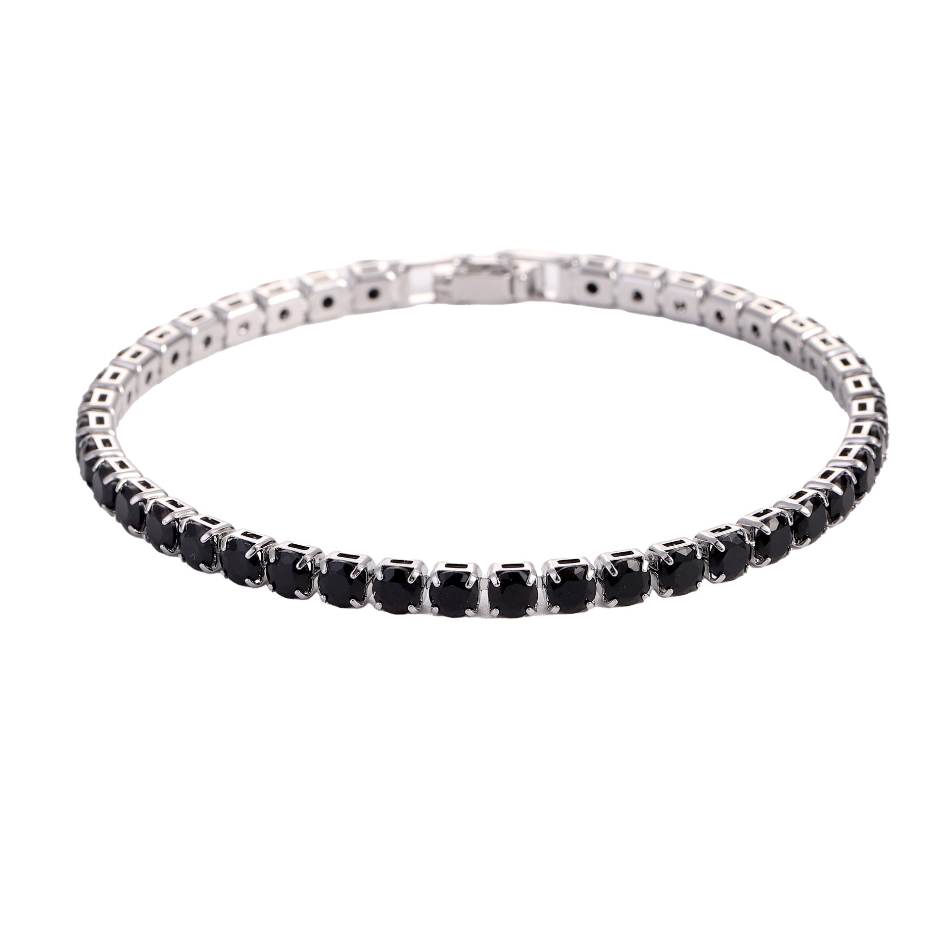 Black tennis bracelet with dark micro zircon stones, continuous row