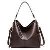 Gray PU leather crossbody bag with curved handles and front zipper pocket