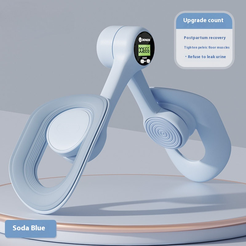 Blue pelvic floor muscle trainer with digital display and flexible handles