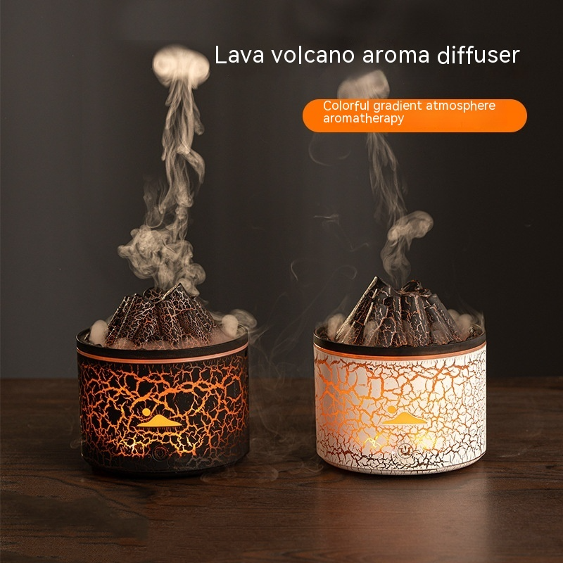 Lava aroma diffuser pair: crackled black and white containers with visible steam