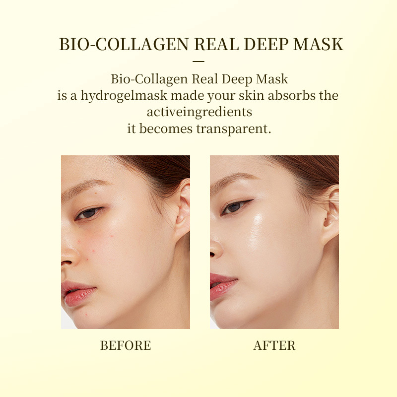Promotional card with skin before-and-after face photos for sheet mask