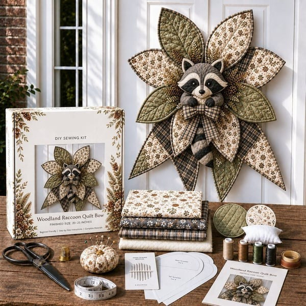 DIY Oversized Quilted Bow Sewing Kit Fabric Craft Set With Large Bow Pattern For Handmade Projects