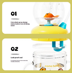 Children's Whale Cartoon Diving Fountain Water Bottle - Tritan Leakproof Sippy Cup (Various Sizes & Colours)