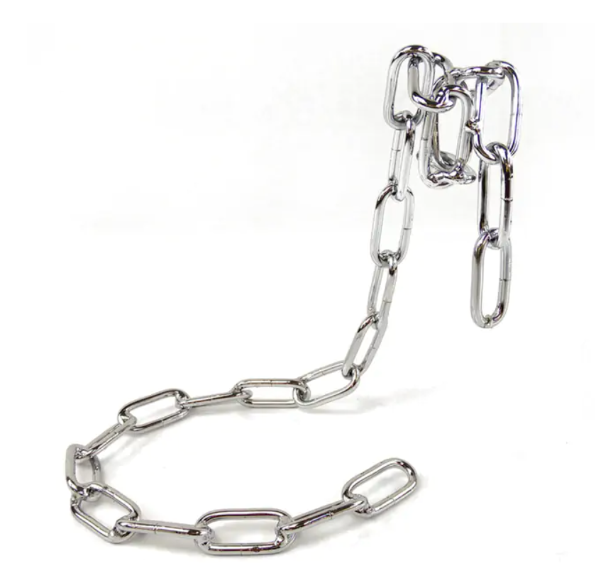 Wine bottle chain holder with bright silver-toned chain loops and base links