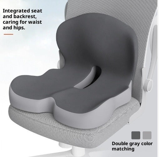 Memory foam backrest cushion, gray contoured seat and backrest on office chair
