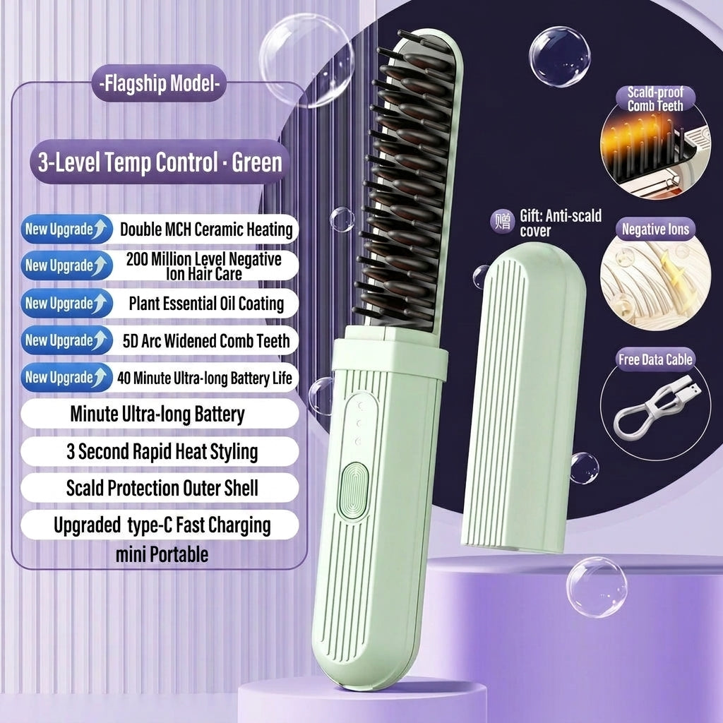 Electric spray hair comb with airbag massage bristles, light green handheld device