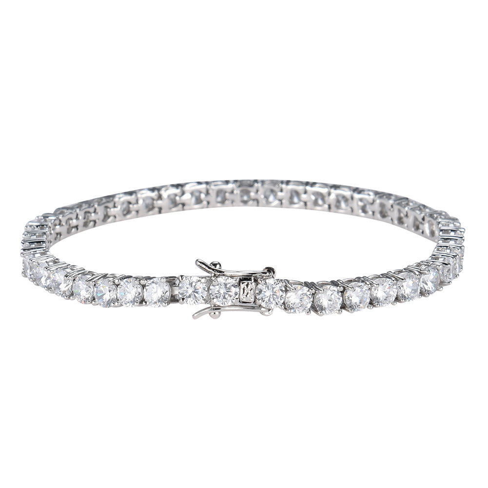 Tennis chain bracelet in silver tone with clear zircon row and box clasp